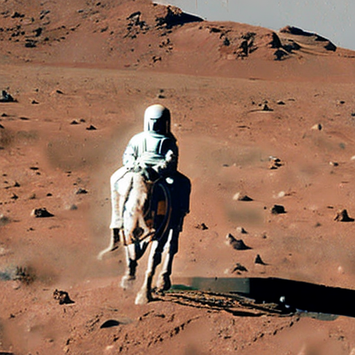 A photo of an astronaut riding a horse on mars