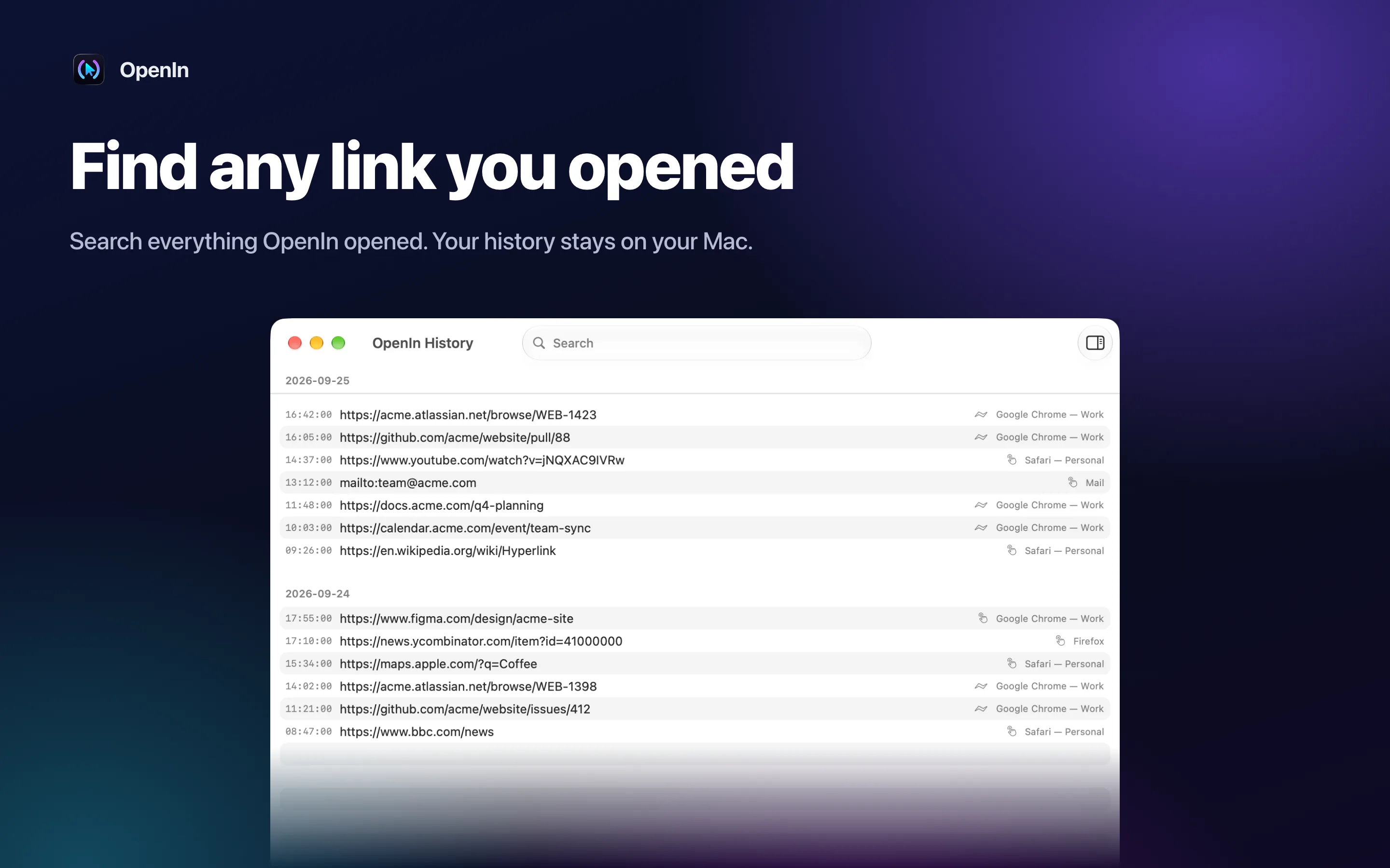 Searchable history that stays on your Mac