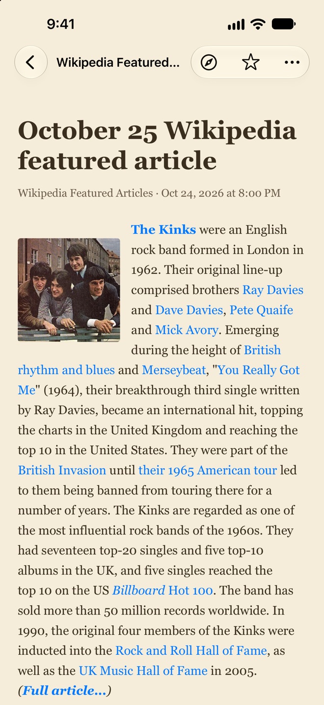 ReadAll on iPhone: an article in the sepia theme with a serif font