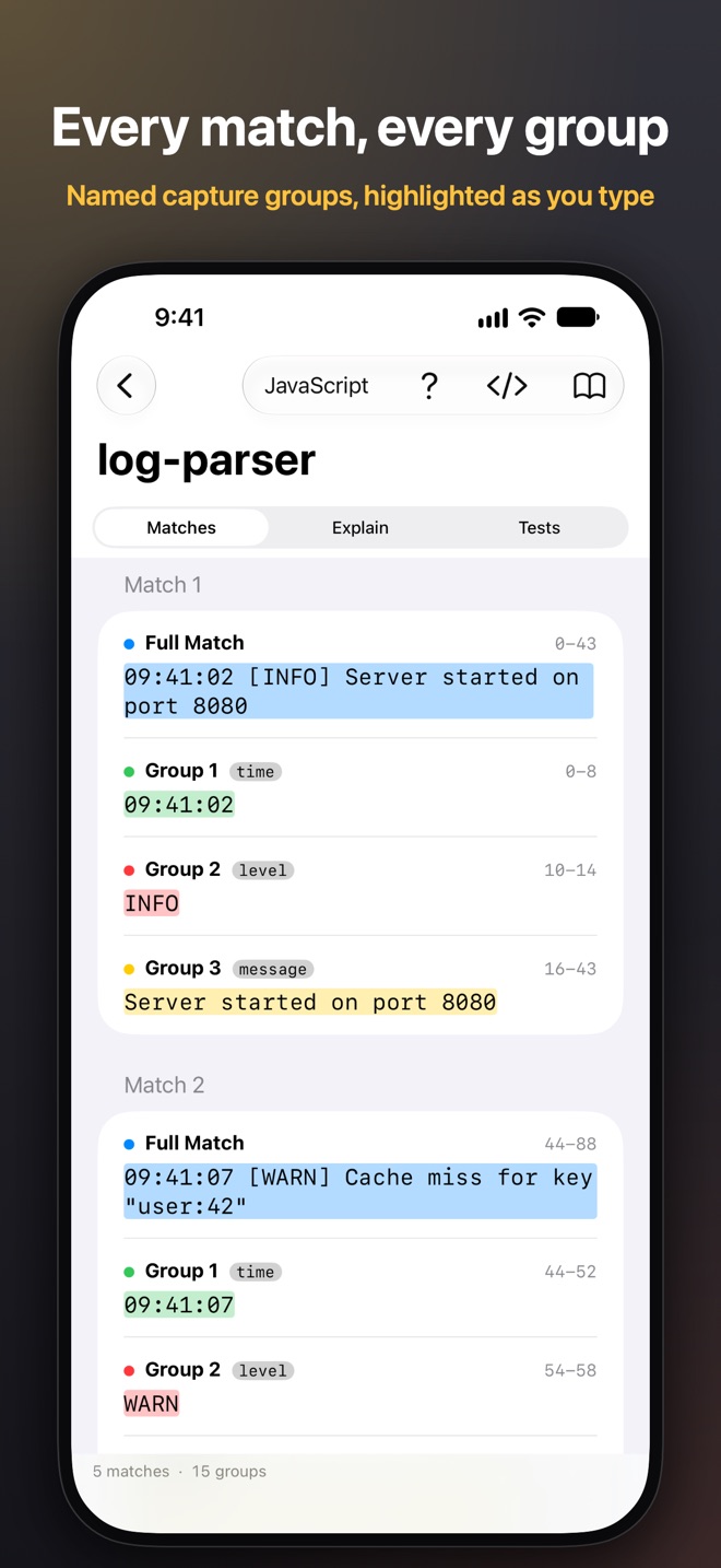 RegExp on iPhone: matches and capture groups