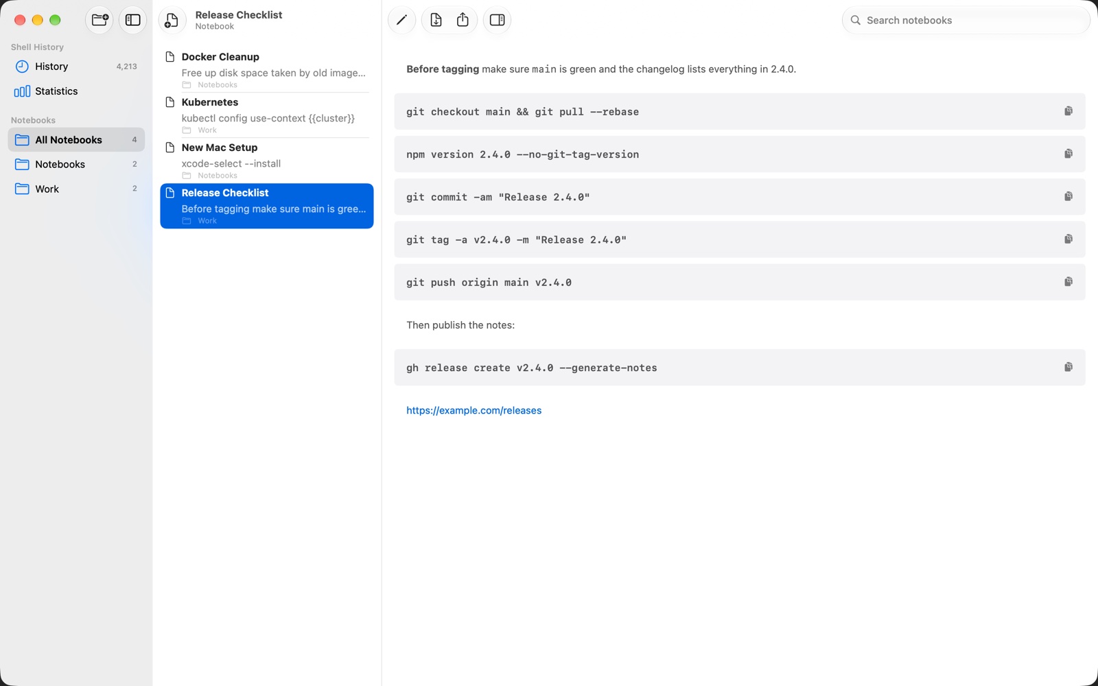 A notebook on the Mac: release steps with the version placeholder filled in